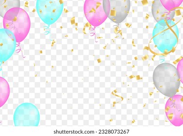 Celebration background with balloons and confetti. Vector illustration.