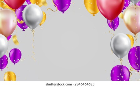 Celebration background with balloons and confetti. Vector illustration.