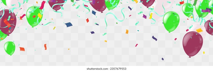 Celebration background with balloons and confetti. Vector illustration.