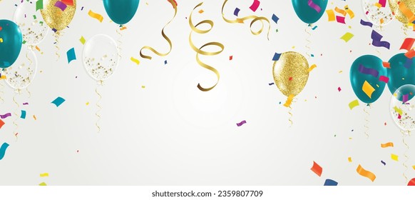 Festlicher Hintergrund mit Ballons und Konfetti. Vektorgrafik.