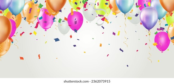 Celebration background with balloons and confetti. Vector illustration.