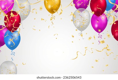 Celebration background with balloons and confetti. Vector illustration.
