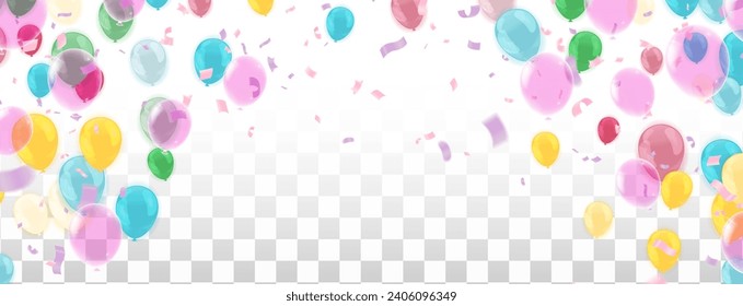 Celebration background with balloons and confetti. Vector illustration.