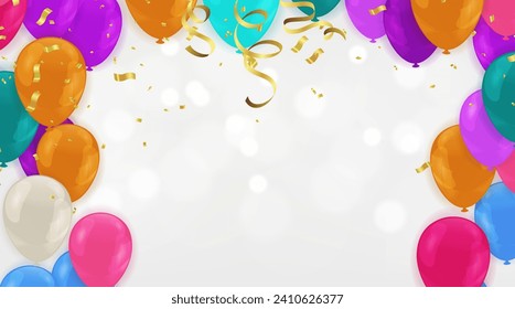 Celebration background with balloons and confetti. Vector illustration.