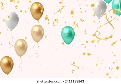 Fondo de la celebración con globos y confeti. Ilustración vectorial.