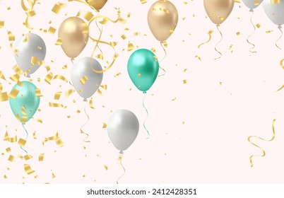 Celebration background with balloons and confetti. Vector illustration.