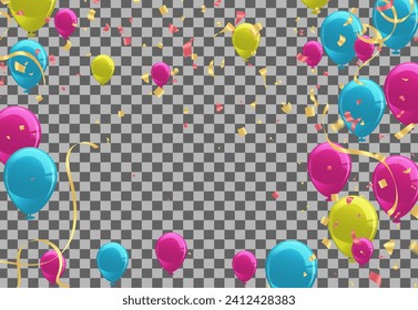 Celebration background with balloons and confetti. Vector illustration.