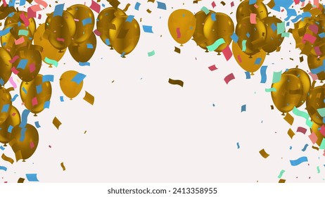 Celebration background with balloons and confetti. Vector illustration.