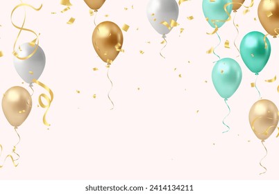 Celebration background with balloons and confetti. Vector illustration.