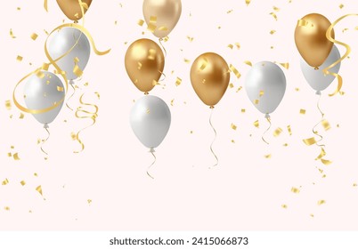 Celebration background with balloons and confetti. Vector illustration.