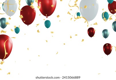 Celebration background with balloons and confetti. Vector illustration.
