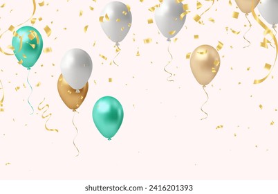 Celebration background with balloons and confetti. Vector illustration.