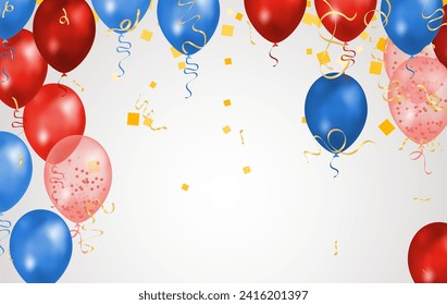 Celebration background with balloons and confetti. Vector illustration.