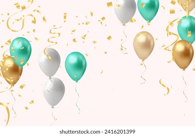 Celebration background with balloons and confetti. Vector illustration.