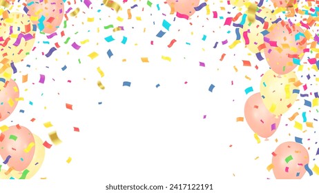 Celebration background with balloons and confetti. Vector illustration.