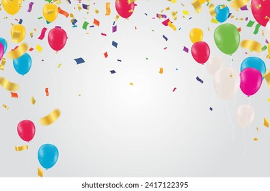 Celebration background with balloons and confetti. Vector illustration.