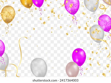 Celebration background with balloons and confetti. Vector illustration.