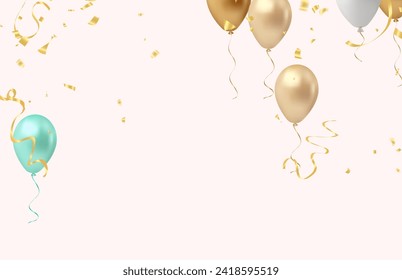 Fondo de la celebración con globos y confeti. Ilustración vectorial.