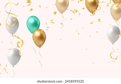 Celebration background with balloons and confetti. Vector illustration.