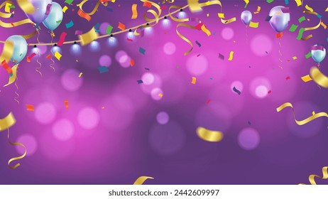 Celebration background with balloons and confetti. Vector illustration.