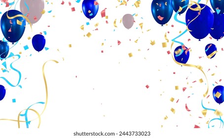 Celebration background with balloons and confetti. Vector illustration.