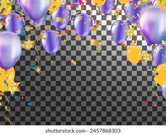 Celebration background with balloons and confetti. Vector illustration.