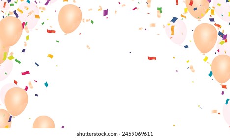 Celebration background with balloons and confetti. Vector illustration.