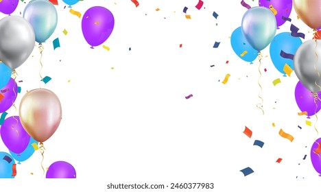 Celebration background with balloons and confetti. Vector illustration.