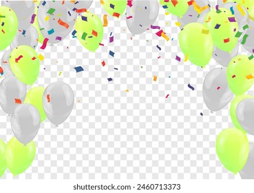 Celebration background with balloons and confetti. Vector illustration.