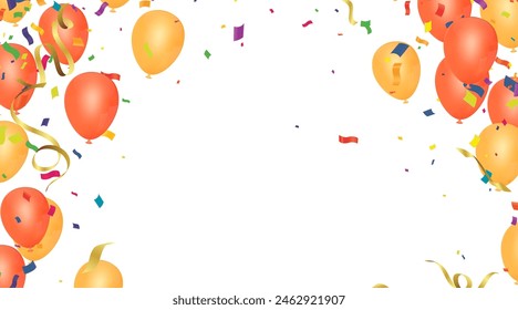 Celebration background with balloons and confetti. Vector illustration.