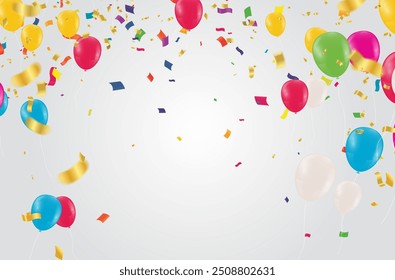 Feierlicher Hintergrund mit Ballons und Konfetti. Vektorgrafik.
