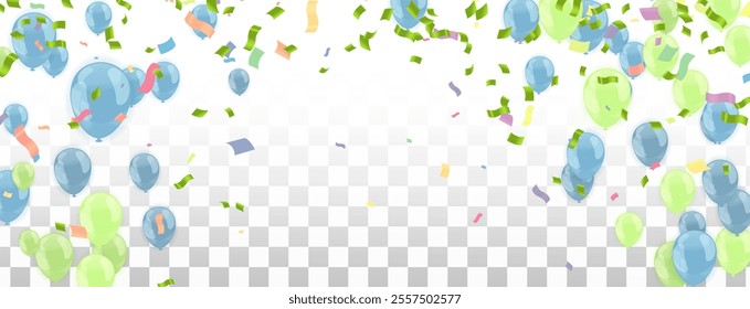 Celebration background with balloons and confetti. Vector illustration.