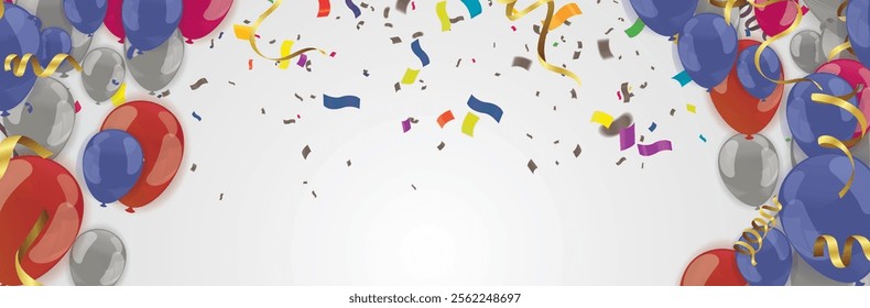Celebration background with balloons and confetti. Vector illustration.