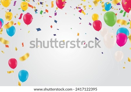 Celebration background with balloons and confetti. Vector illustration.