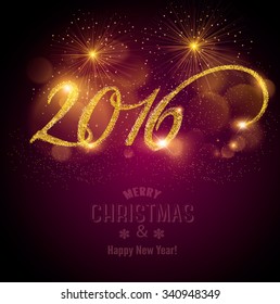 Celebration background with a beautiful gold 2016. Vector.