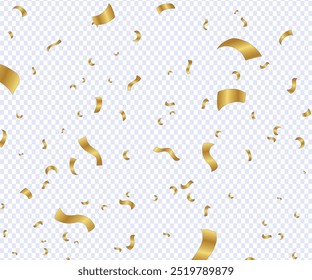 Celebration background with beautiful golden confetti, Vector confetti Png. Golden tinsel, confetti fall from the sky on a transparent background. Shiny confetti Png. Holiday, birthday.