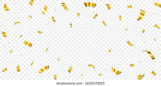 Celebration background with beautiful golden confetti vector illustration. Glittering confetti on a transparent background. Holiday, birthday, confetti,