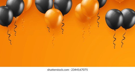 Celebration background with beautiful orange and black balloons. vector illustration