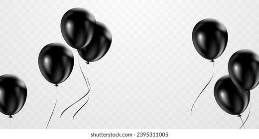 Celebration background with beautifully arranged black balloons. Vector 3D illustration design