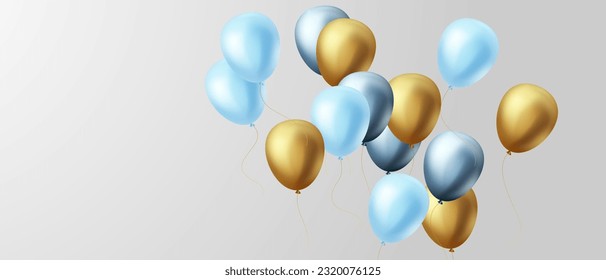 Celebration background with beautifully arranged blue balloons. 3DVector illustration design