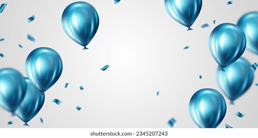 Celebration background with beautifully arranged blue balloons. 3DVector illustration design