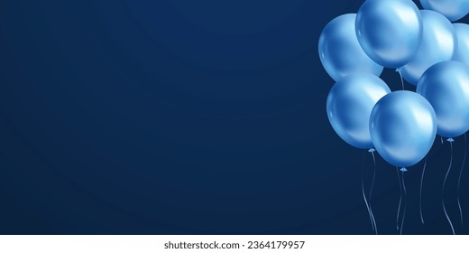 Celebration background with beautifully arranged blue balloons. 3DVector illustration design