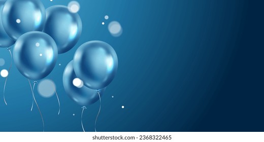 Celebration background with beautifully arranged blue balloons. 3DVector illustration design