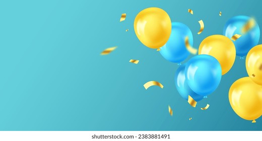 Celebration background with beautifully arranged blue balloons. 3DVector illustration design