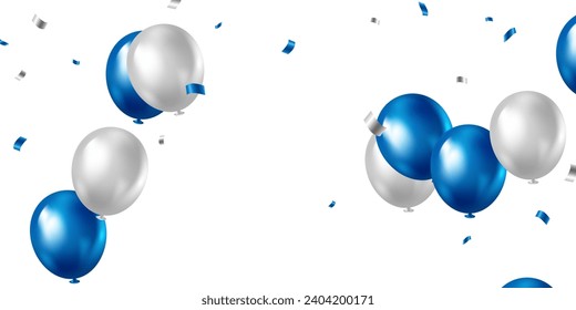 Celebration background with beautifully arranged blue balloons. 3DVector illustration design