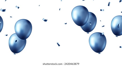 Celebration background with beautifully arranged blue balloons. Vector 3D illustration design