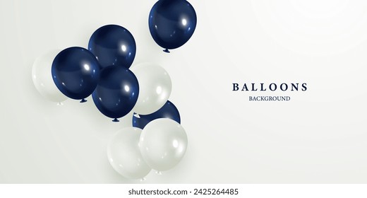 Celebration background with beautifully arranged blue balloons. Vector 3D illustration design