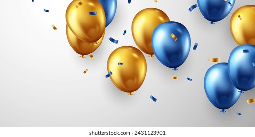 Celebration background with beautifully arranged blue balloons. Vector 3D illustration design