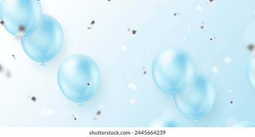 Celebration background with beautifully arranged blue balloons. Vector 3D illustration design