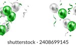 Celebration background with beautifully arranged green balloons. 3DVector illustration design